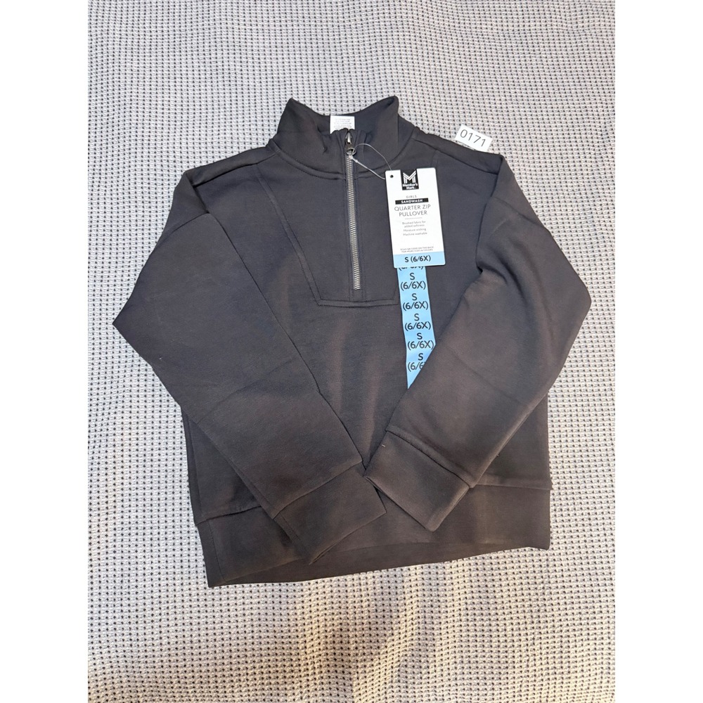 Members Mark Girls Sandwash Quarter Zip Pullover Sweatshirt Black Size S 6/6X